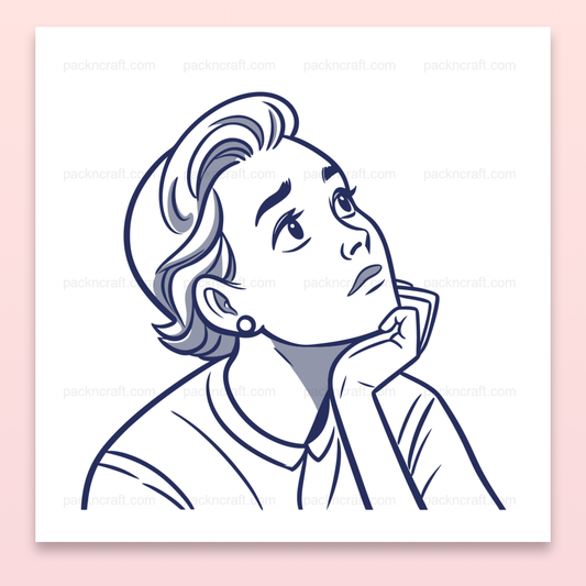 Illustration vectorielle d'une femme rêveuse en monochrome pour utilisation créative et éducative.