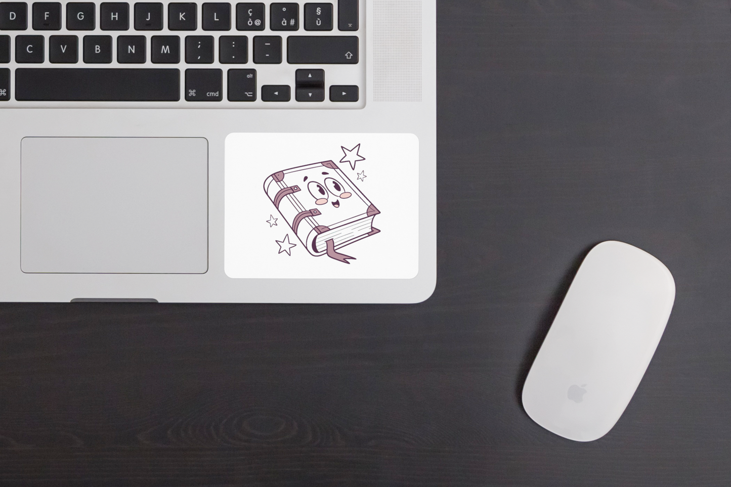 Sticker avec livre souriant et étoiles animé style éducatif et enjoué