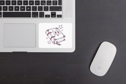 Sticker avec livre souriant et étoiles animé style éducatif et enjoué