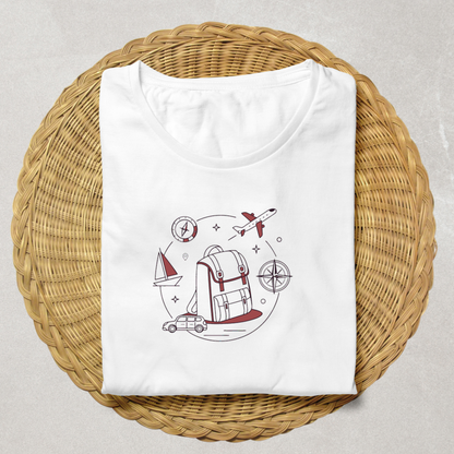 T-shirt avec icône d'un sac à dos minimaliste capturant l'esprit d'aventure