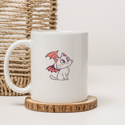 Mug avec chat ailé espiègle décoratif dans un style kawaii fantaisie