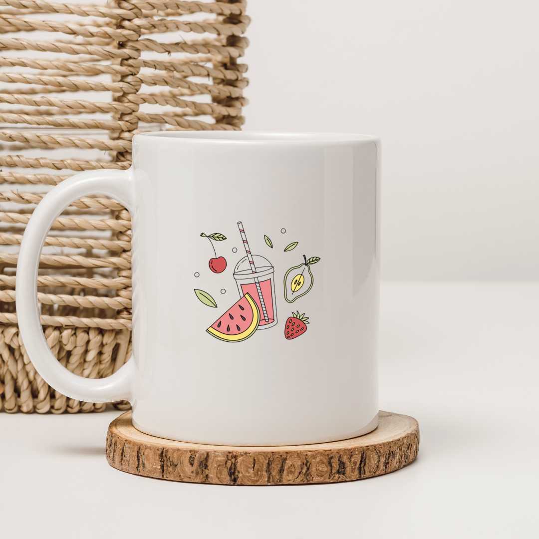 Mug avec design doodle de boisson fruitée rafraîchissante pour école et papeterie