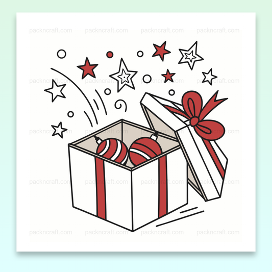 Image numérique festive de cadeau avec étoiles, idéale pour Noël et décorations.