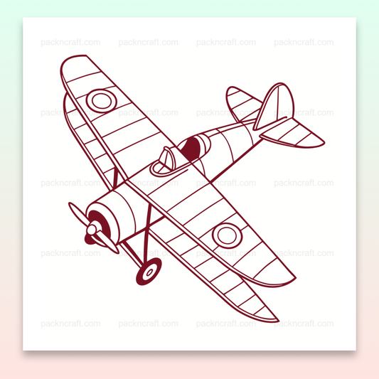 Illustration d'un avion vintage en vol, design monochrome, utilisable pour déco, papeterie et projets créatifs.