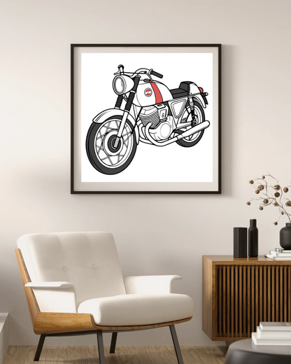 Cadre d'illustration moto, pour les passionnés de design rétro.