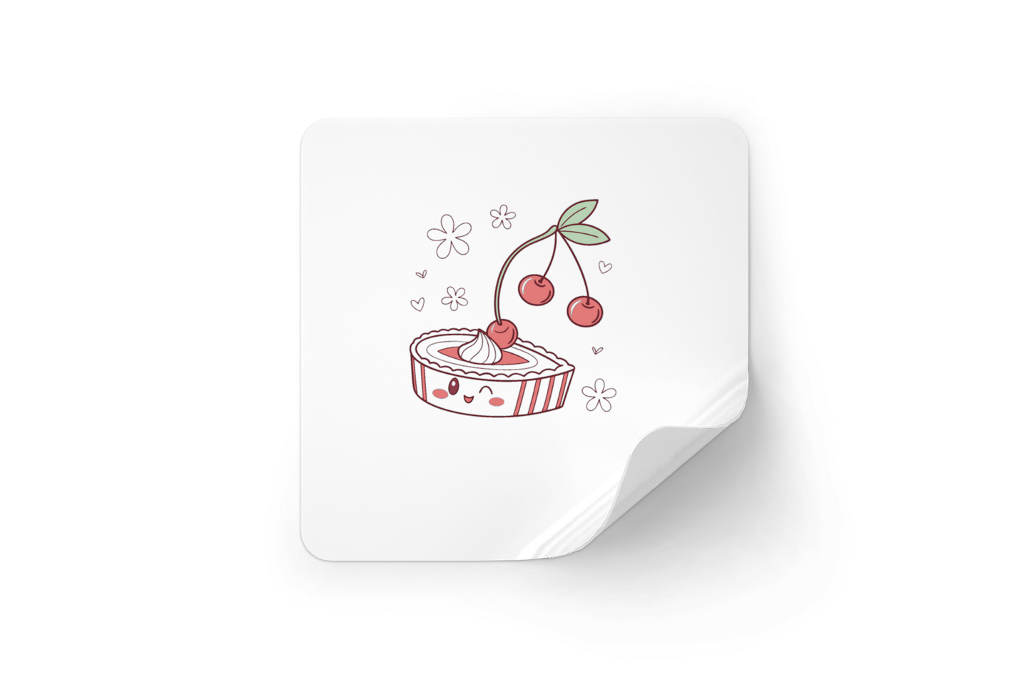 Sticker avec tarte cerise kawaii, style moderne et adorable papeterie gourmande