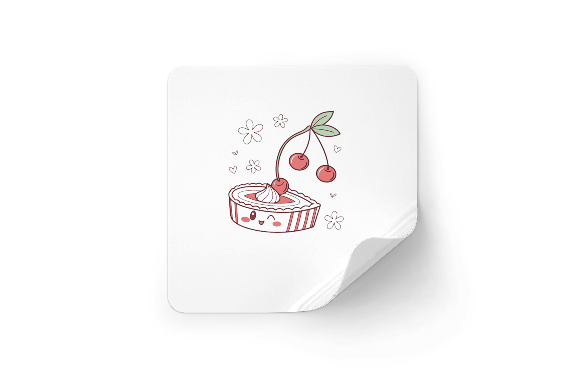 Sticker avec tarte cerise kawaii, style moderne et adorable papeterie gourmande
