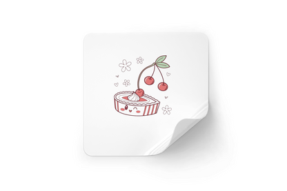 Sticker avec tarte cerise kawaii, style moderne et adorable papeterie gourmande