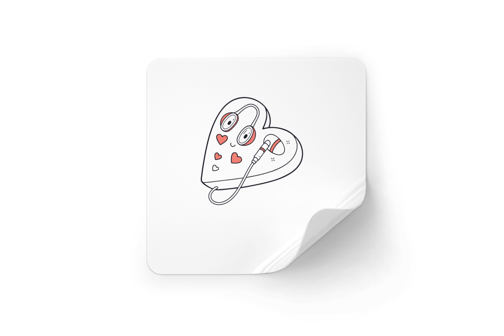 Sticker décoratif avec cœur audacieux et écouteurs style vectoriel ambiance musicale