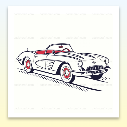 Corvette classique des années 50 en illustration SVG, Corvette vintage en cadre, parfait pour déco, Corvette style rétro appliqué sur t-shirt, Autocollant Corvette vintage pour projets créatifs, Design Corvette rétro sur tasse pour fans d'automobile