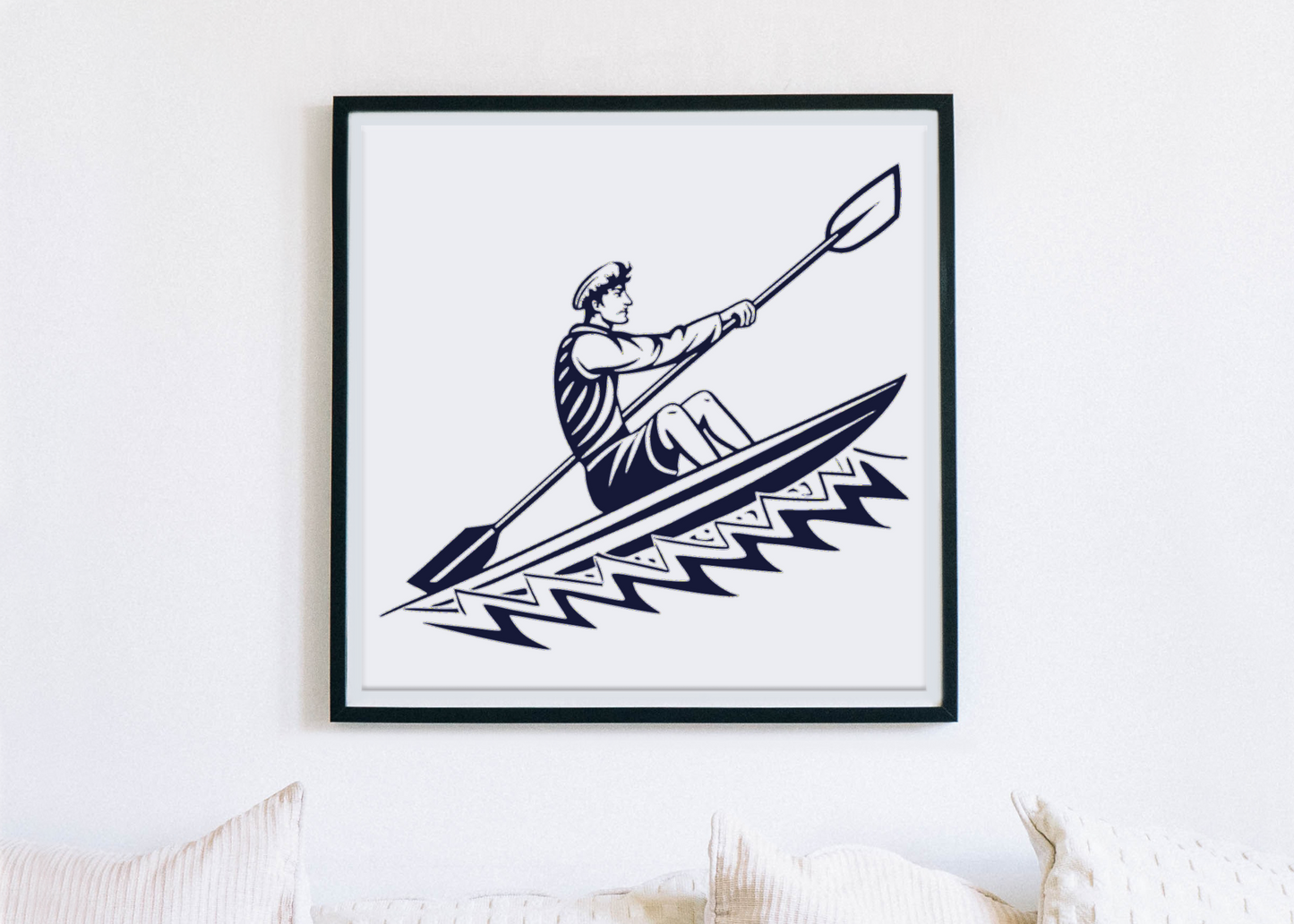 Cadre décoratif au style nautique avec un kayakiste aventureux en design détaillé