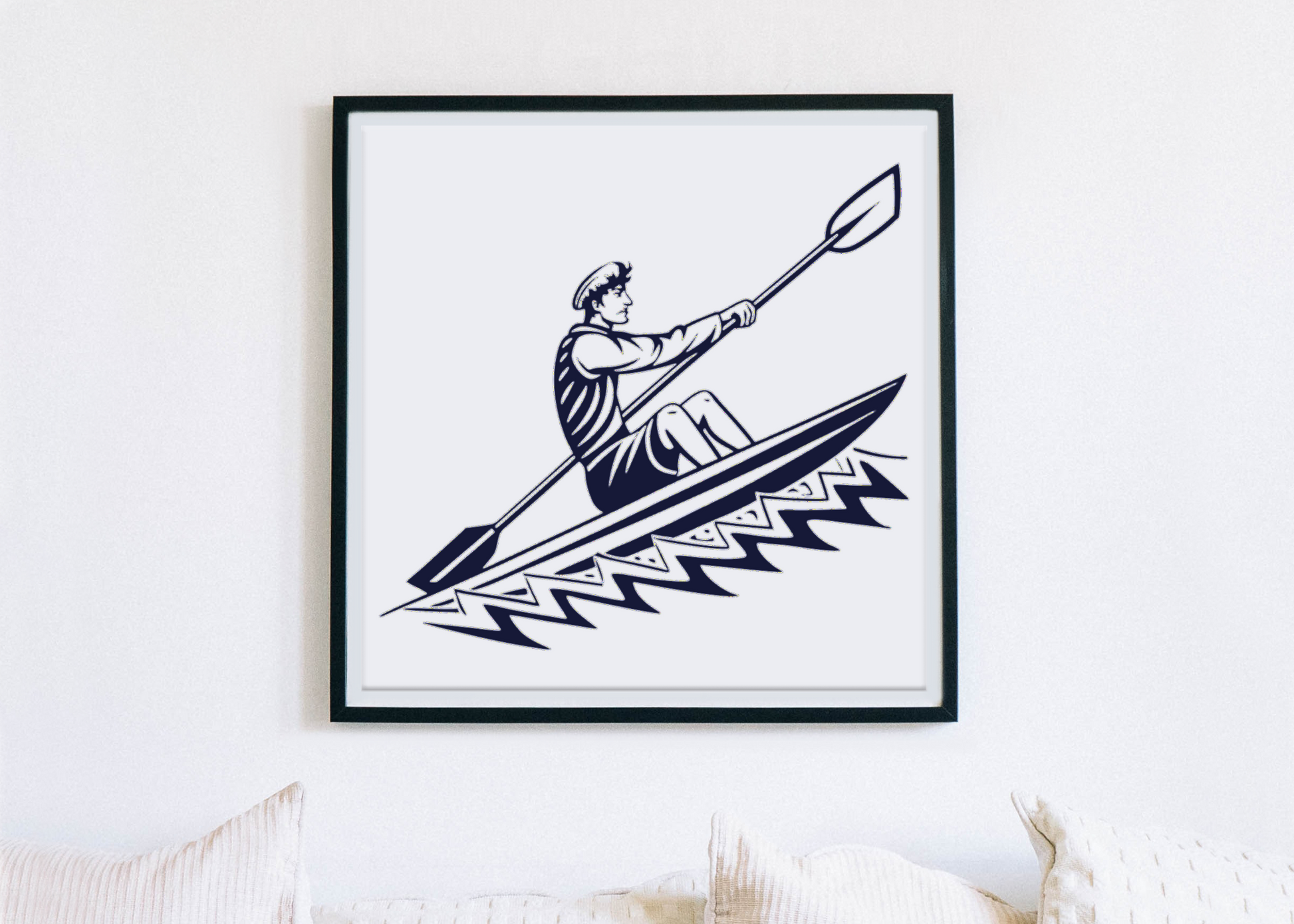 Cadre décoratif au style nautique avec un kayakiste aventureux en design détaillé