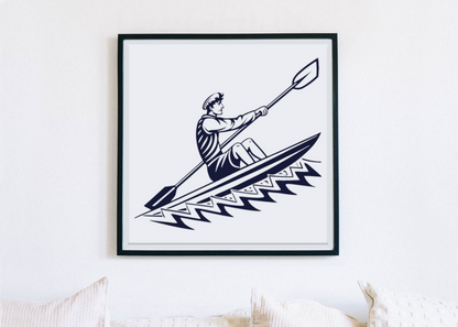 Cadre décoratif au style nautique avec un kayakiste aventureux en design détaillé