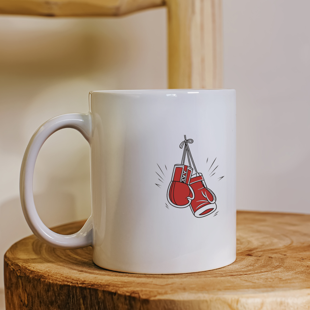 Mug avec gants de boxe suspendus motif sportif design dynamique