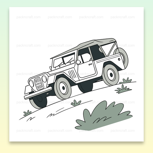 Illustration vintage de Méharie dévalant une pente, style nostalgique., Méharie vintage sur t-shirt, parfaite pour les amateurs d'autos classiques., Sticker vintage de Méharie, idéal pour personnaliser vos objets., Design de Méharie sur une tasse, ajoutant une touche rétro à votre café., Cadre avec illustration de Méharie, apportant une note aventurière à votre déco.