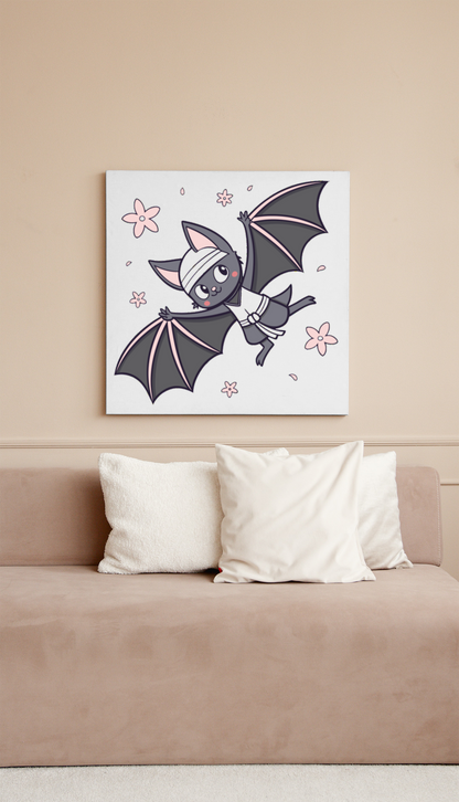 Cadre avec chauve-souris en kimono style kawaii floral