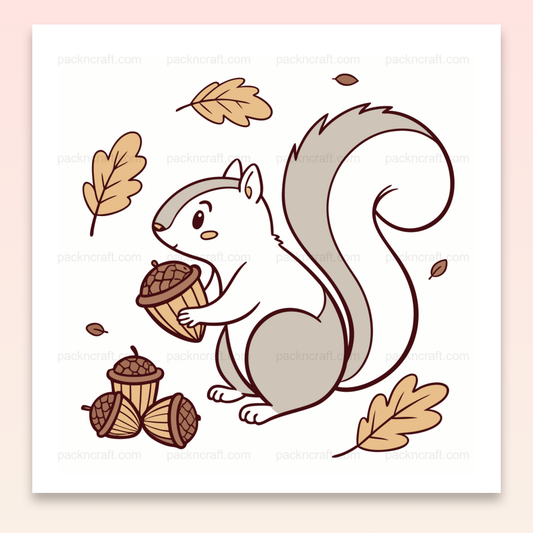 Illustration d'un écureuil gourmand avec des glands, idéale pour designs automnaux.