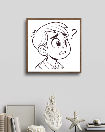 Cadre avec garçon confus dans une scène éducative en dessin moderne et minimaliste