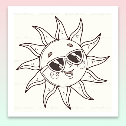 Illustration de soleil souriant avec lunettes, fichier numérique SVG pour projets de papeterie.