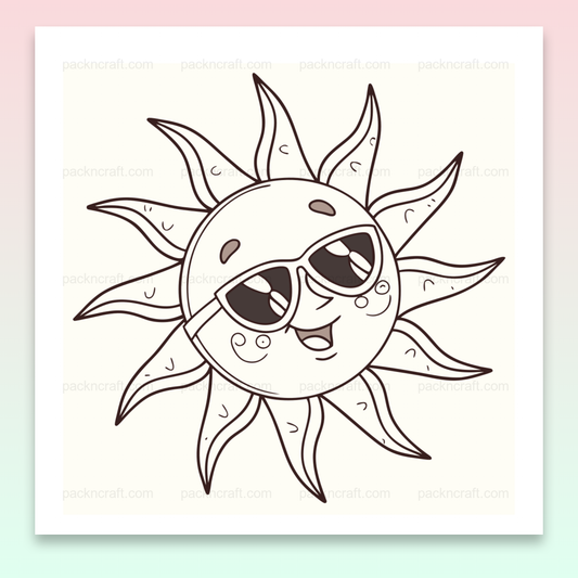 Illustration de soleil souriant avec lunettes, fichier numérique SVG pour projets de papeterie.