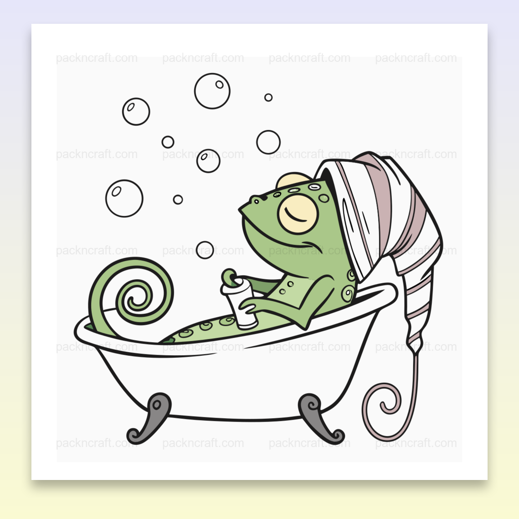 Caméléon relaxant dans un bain, illustration vectorielle pour déco nature et projets créatifs.