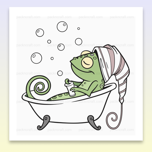 Caméléon relaxant dans un bain, illustration vectorielle pour déco nature et projets créatifs.