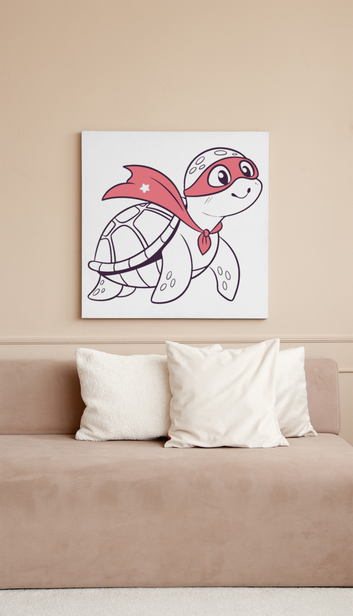 Cadre décoratif avec une tortue numérique ludique pour chambre d'enfant