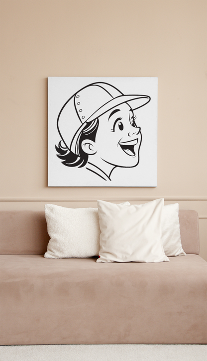 Cadre avec un garçon joyeux en style cartoon dans une ambiance enfantine vibrante