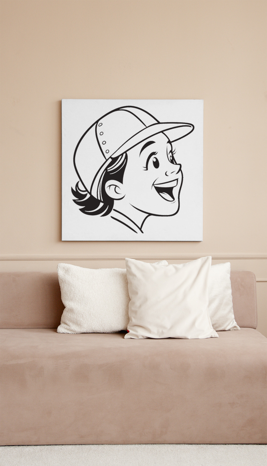Cadre avec un garçon joyeux en style cartoon dans une ambiance enfantine vibrante