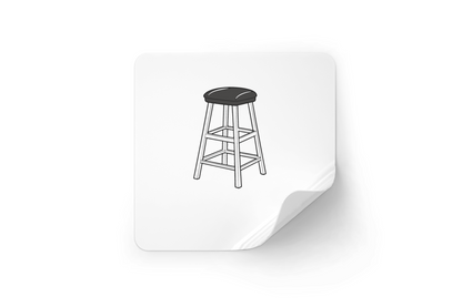 Sticker décoratif sur fond blanc avec design minimaliste de tabouret élégant