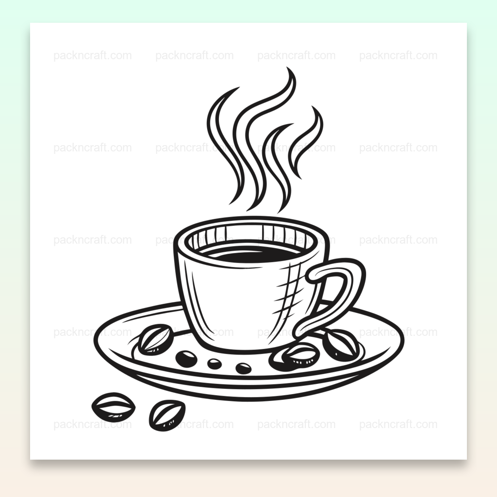 Illustration numérique d'une tasse de café fumante en SVG, parfaite pour projets créatifs DIY et déco.