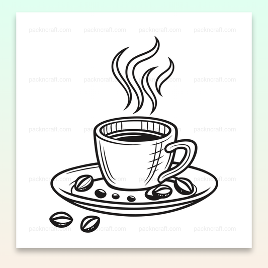 Illustration numérique d'une tasse de café fumante en SVG, parfaite pour projets créatifs DIY et déco.