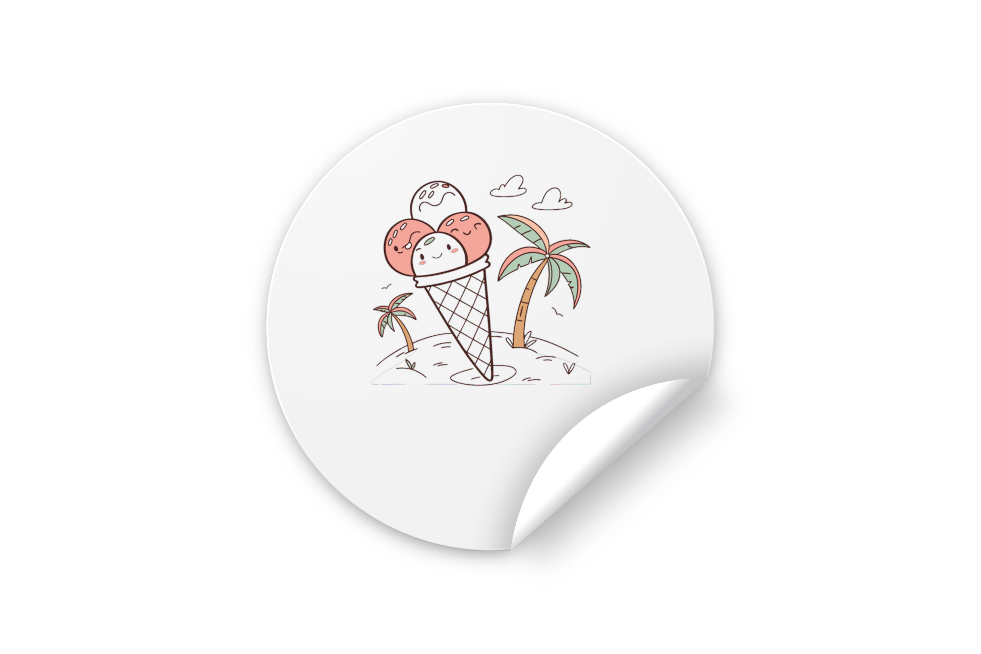 Sticker tropical avec glace souriante sous le soleil, style doodle coloré