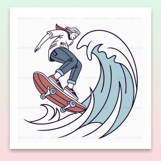 Illustration de skateur surfeur audacieux sur une vague, fichier numérique SVG