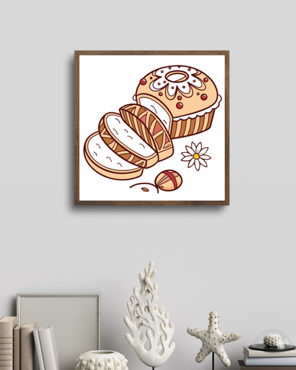Cadre avec icône numérique et gâteau pastel, parfait pour les amateurs de desserts