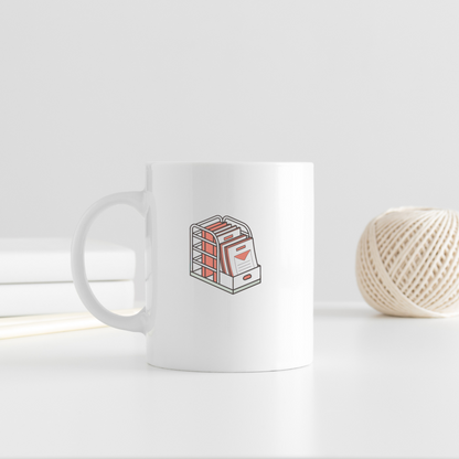 Mug avec graphisme pastel d'un bureau créatif et rangement de dossiers organisé