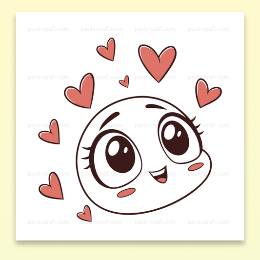 Illustration kawaii d'un visage heureux entouré de cœurs, usage décoratif et éducatif
