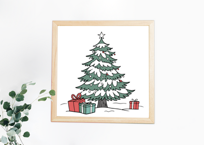 Cadre décoré d'un sapin enchanteur et cadeaux pour un esprit festif de Noël