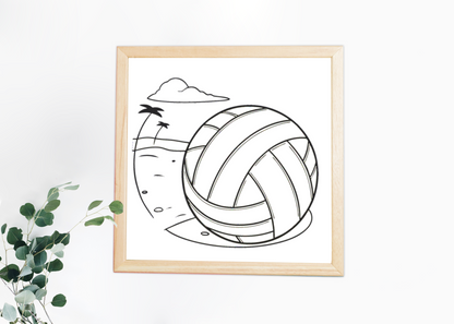 Cadre décoratif avec ballon de plage en style vectoriel doux, ambiance vacances