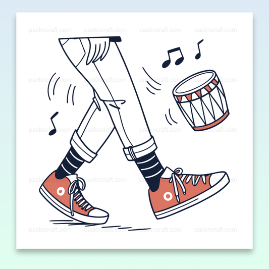 Illustration d'un pas rythmique dansant avec tambour, parfaite pour projets musicaux et créatifs