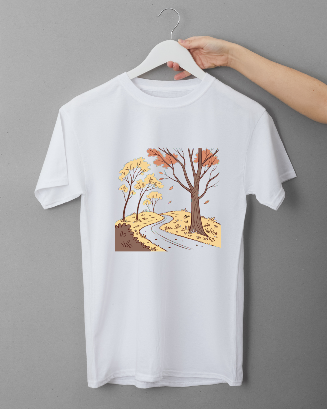 T-shirt au style pastel avec paysage apaisant pour une promenade automnale