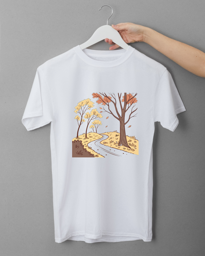 T-shirt au style pastel avec paysage apaisant pour une promenade automnale