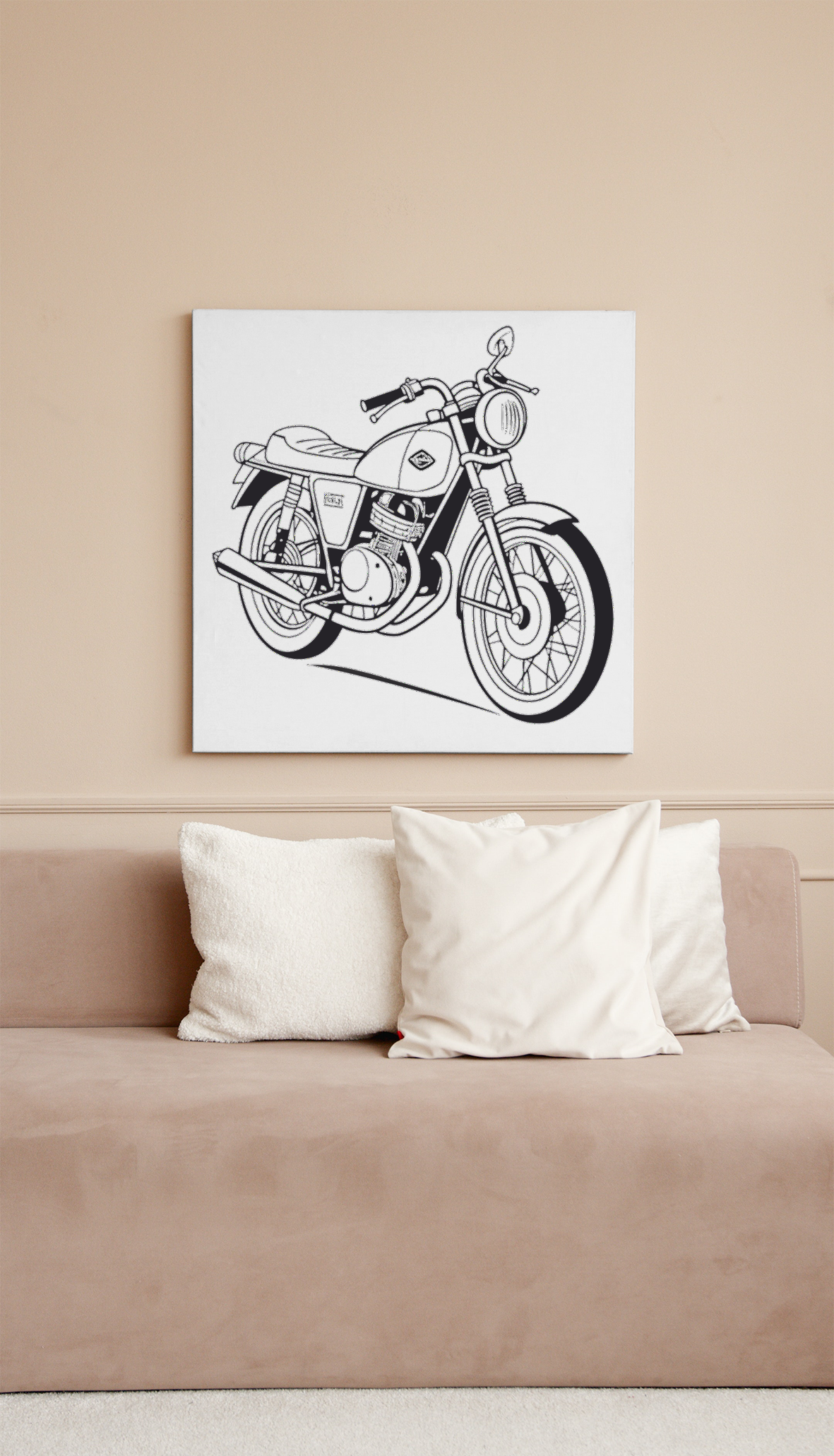 Art mural de moto ancienne pour cadre déco et intérieur chic.