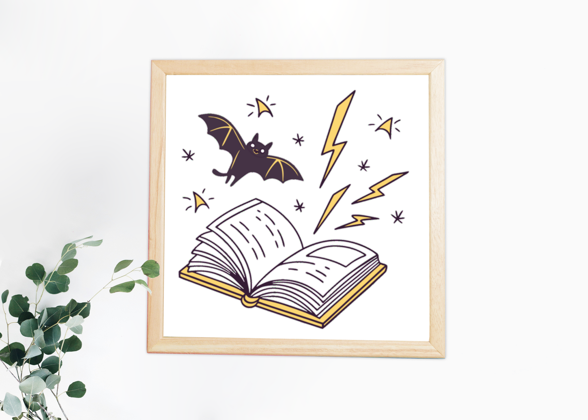 Cadre décoratif mettant en scène une chauve-souris magique en style enchanté
