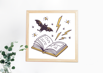 Cadre décoratif mettant en scène une chauve-souris magique en style enchanté